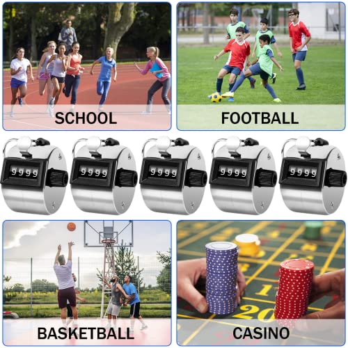 PETKNOWS 5Pcs Handheld Tally Clicker Counter 4 Digital Number for Sports - color: Silver