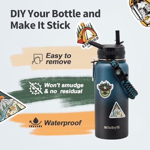 WixByti 32 oz Insulated Water Bottle with Straw, Stainless Steel Water Jug - color: Blue/Black Gradient, size: 32 Ounces