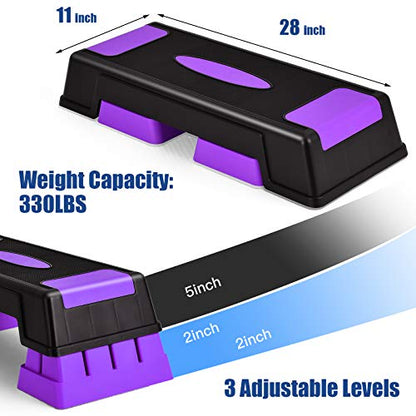 GYMAX Exercise Step Platform, 5”-7”-9” Height Adjustable Stepper - color: Purple