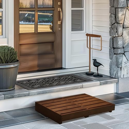 3.5'' Height Outdoor Steps Stool for Bathroom, Kitchen, Bed, Dark Brown - color: Dark Brown