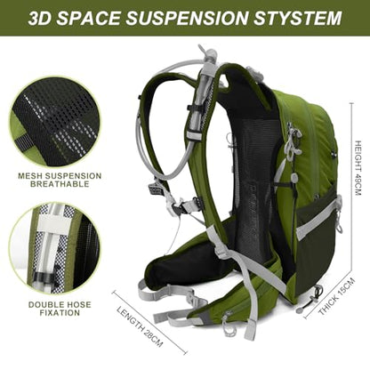 IX INOXTO 20L Hydration Backpack, Waterproof Hiking Internal Frame Backpacks with 2L Hydration Water Bladder and Rain Cover for Men, Lightweight Travel Daypack for Cycling,Camping,Ski (dark green) - color: Dark Green