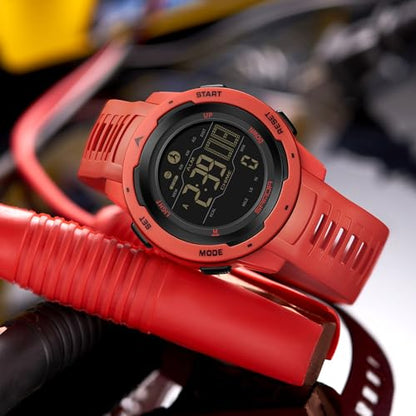 FANMIS Men's Digital Outdoor Sports Watch Pedometer Watch Water Resistant - color: X Red