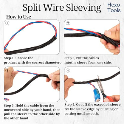 30ft - 1/4 inch (AD10) Flame Retardant Split Wire Loom Tubing - Sleeves for Electric Cables, Flexible Wire Covers Cord Protectors - Black - size: 30ft - 1/4inch