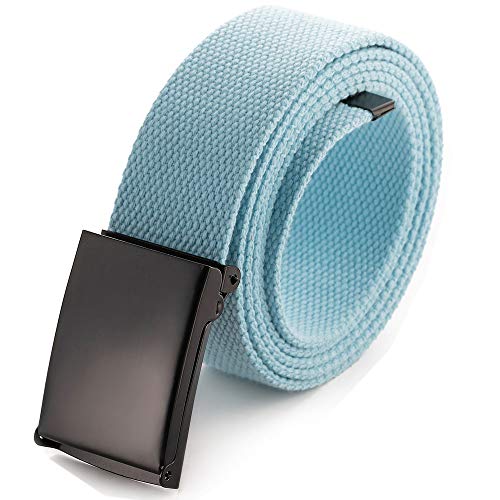 Mile High Life Cut To Fit Canvas Web Belt Size Up to 52" with Flip-Top Solid Black Military Buckle - color: 1 Pack Sky Blue 1