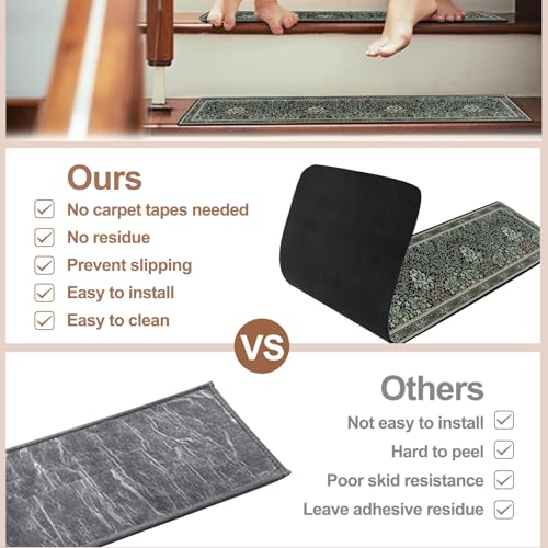 OJIA Black Stair Runner Non-Slip Stair Treads for Wooden Steps 15PCS 30"x8" - color: Black-Plants, size: 15PCS
