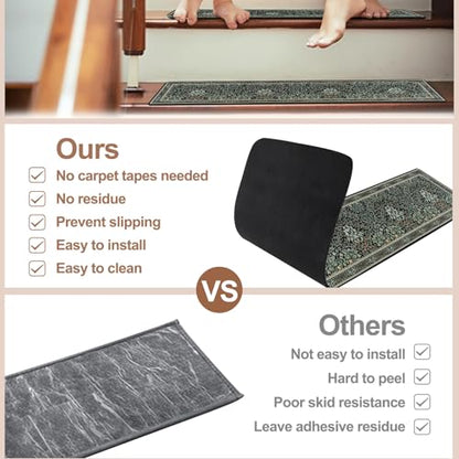 OJIA Black Stair Runner Non-Slip Stair Treads for Wooden Steps 15PCS 30"x8" - color: Black-Plants, size: 15PCS