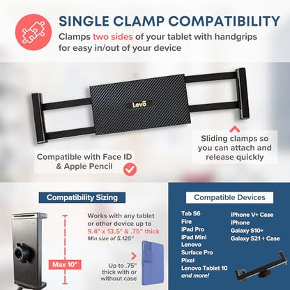 LEVO Rolling Gooseneck Tablet Floor Stand, iPad & Phone Holder, Black - color: Black