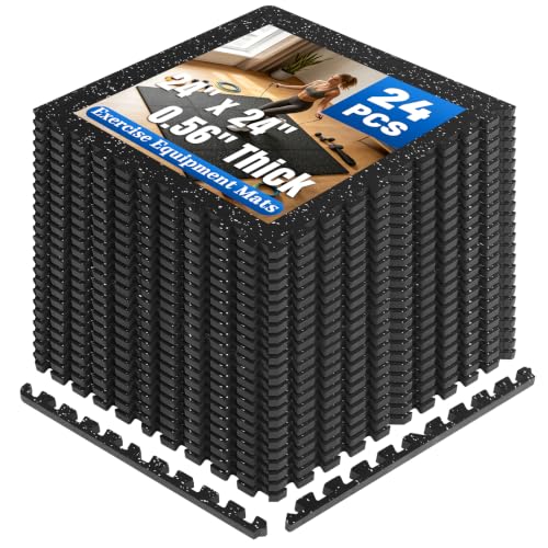 0.56" Thick Rubber Gym Floor Mats, 24 Tiles 96 SqFt, Heavy Duty Flooring - size: 24 Tiles (96 Sq Ft)