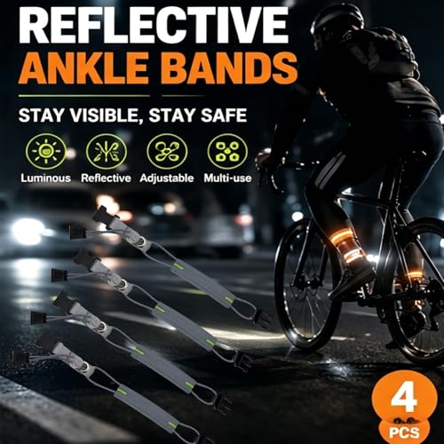 4 PCS Reflective Ankle Straps for Cycling, Adjustable Pant Leg Bands - color: Orange