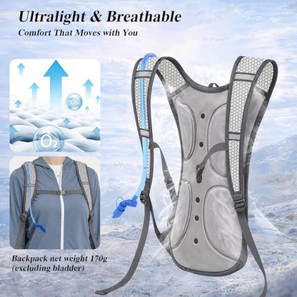 Lightweight 2 Pack Hydration Backpack with 2L Water Bladder for Hiking - color: Green & Gray
