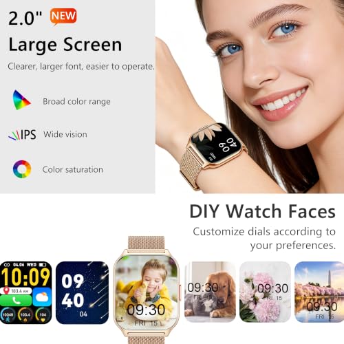 Smart Watch 45mm for Women Men(Dial/Answer Calls), 2.0" Fitness Tracker Watch with Heart Rate/Blood Pressure/Blood Oxygen Monitor for Android iOS - color: Rose Gold+Pink