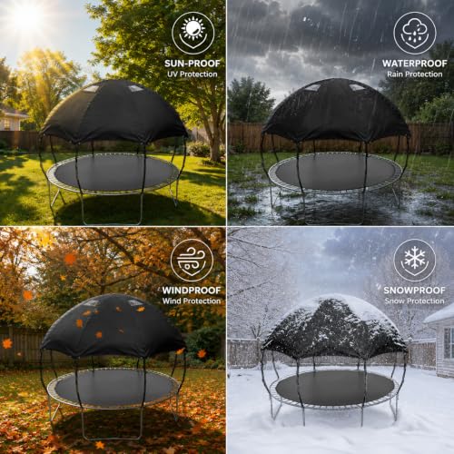 Outdoor Trampoline Cover – 600D Waterproof Heavy Duty Trampoline Tent Cover, Clear PVC Skylight, Dome Design with Support Poles, Fits 14 ft Round Trampolines - size: 14ft