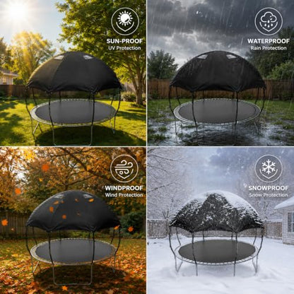 Outdoor Trampoline Cover – 600D Waterproof Heavy Duty Trampoline Tent Cover, Clear PVC Skylight, Dome Design with Support Poles, Fits 14 ft Round Trampolines - size: 14ft