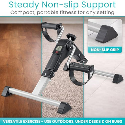 Vive Folding Pedal Exerciser - Under Desk Exercise Bike for Seniors, Elderly - Sit Down Stationary Peddler Equipment for Arm, Leg, Hand, Foot - Mini Floor Bicycle with LCD Display, Adjustable Tension