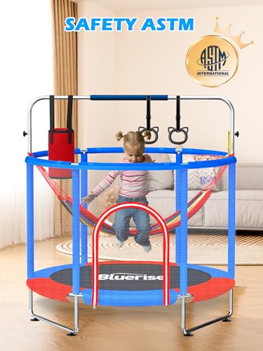 BLUERISE 60" Indoor&Outdoor with Enclosure 5FT Trampoline for Kids Gifts - color: Blue / Red - 6-in-1