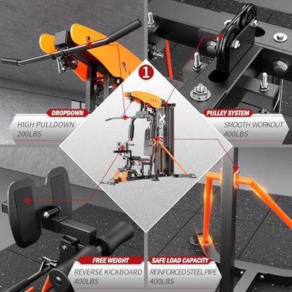 XGSW Multi-Function Home Gym Workout Station, Featuring a Pulley System, arm Trainer, and Leg Trainer for Full-Body Workouts. - size: L03-1 【154LBS】Fitness Station+Bench