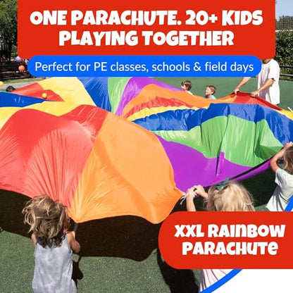 Activejoy - Parachute for Kids - 8ft /12ft / 16ft / 20ft / 24 ft / 30ft - Rainbow Parachute Toy with Handles - Great for Gym Class, Field Day & Outdoor Games - size: 24FT - 24 HANDLES