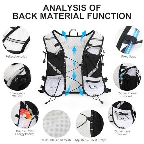 IX INOXTO Running Vest Hydration Backpack, Lightweight Running Backpack Hydration Pack with 1.6L Water Bladder Daypack for Trail Running Hiking Cycling Race Marathon for Women Men - color: White