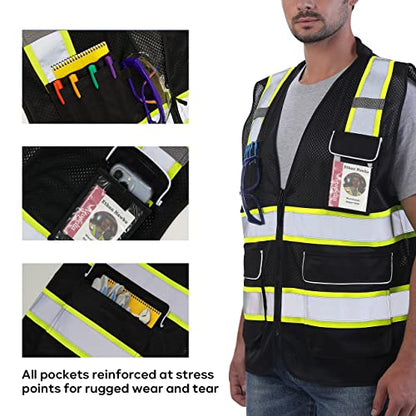 Neopelta Hi Vis Reflective Safety Vest for Men Women Black Mesh/Yellow M - color: Black / Yellow Trim, size: Medium