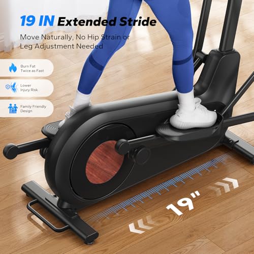 Merach Elliptical Machine, Elliptical Exercise Machine for Home with Hyper-Quiet Magnetic Drive System, Elliptical Training Machines with16.5-19IN Stride, Automatic Resistance, 400lbs Capacity - style: 19IN Stride Smart Self-powered