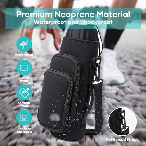 linmaya Water Bottle Carrier Bag,Water Bottle Holder with Straps Phone Pockets Fits Stanley IceFlow Owala 16/24/32/40oz - color: Black, size: 16-40 Oz wihtout Handle