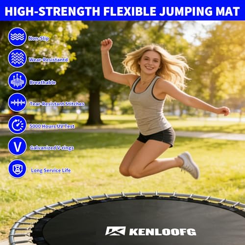 Trampoline Replacement Mat,72/96 V-Rings,Fits 12/14/15ft Trampoline Frame & 5.5"-7" Springs - color: Black, size: 12FT|127"Dia|72 V-Rings|Fits 5.5" Springs Length