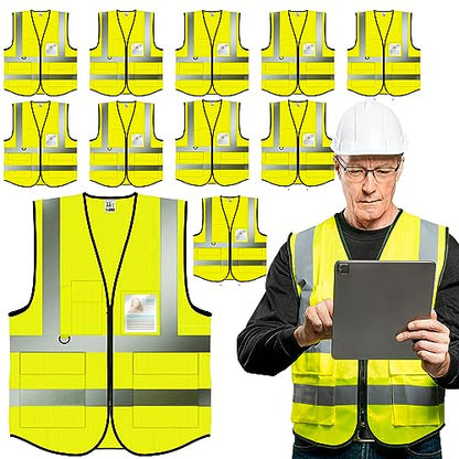 PeerBasics Safety Vest 10 Pack, Yellow, ANSI Class 2, Reflective, For Men Women Unisex, With Pockets Zipper, Breathable Mesh (X-Large) - color: Yellow - 10 Pack, size: X-Large