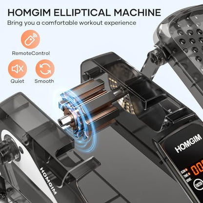 HOMGIM Under Desk Elliptical Machine - Quiet Motorized Leg Exerciser with Smart Remote, 12-Speed Manual Programs Auto/3 Auto Programs LCD Display & Bidirectional Motion for Home/Office