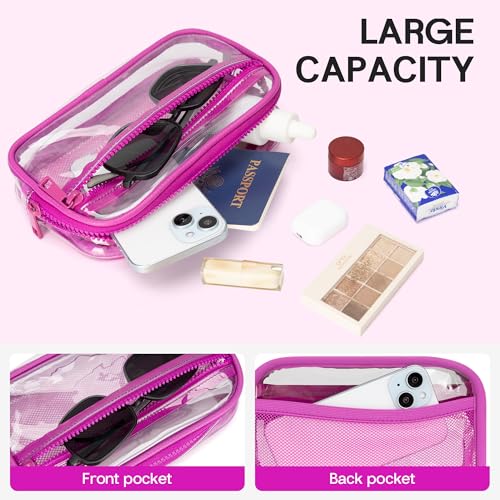 FODOKO Wristlet wallets for Women RFID crossbody bags with 4 Zippers - color: Clear-rose