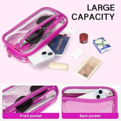 FODOKO Wristlet wallets for Women RFID crossbody bags with 4 Zippers - color: Clear-rose