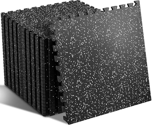 SUPERJARE 0.56'' Thick 48 Sq Ft Rubber Top Gym Flooring for Home Gym - color: Black/Grey, size: 12 Tiles (48 Sq Ft)
