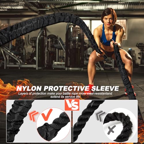 Battle Ropes for Home Gym Exercise: 1.5 Inch Diameter 30FT Length Workout Exercise Rope Training Ropes with Protective Sleeve, Heavy Battle Rope for Workout Exercise Fitness & Strength Training - style: 1.5IN-30FT