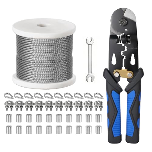 1/8 Inch Stainless Steel Cable 100FT,- 7x7 Strand Aircraft Wire Rope,with Loop Sleeve and Steel Thimble,Wire Clamp Clip,Outdoor Hanging kit, Garden Fence, Marine, DIY Projects - size: 1/8 inch 100FT, style: 1/8 inch