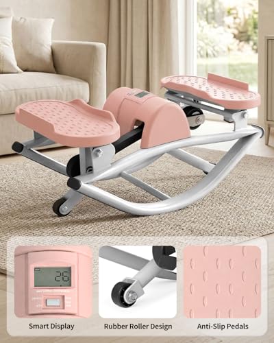 Rocking Stepper for Exercise at Home, 3D Motion Stair Stepper with Resistance Bands & Digital Display, Side to Side Low-Impact Balance Board, 330 LBS Capacity Full Body Workout Exercise Equipment
