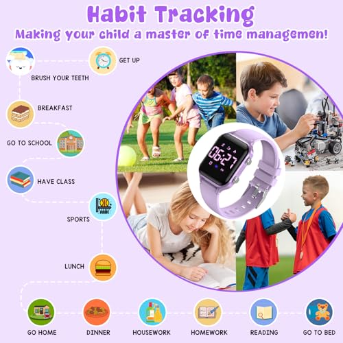 Kids Digital Watches for Boys Girls, Sports Watch with Fitness Tracker, Pedometer, Alarm Clocks, Stopwatch, No App Needed Waterproof Kids Watch, Gift for Teens Student Girls Boys Ages 5-14 - color: L6615E-Purple