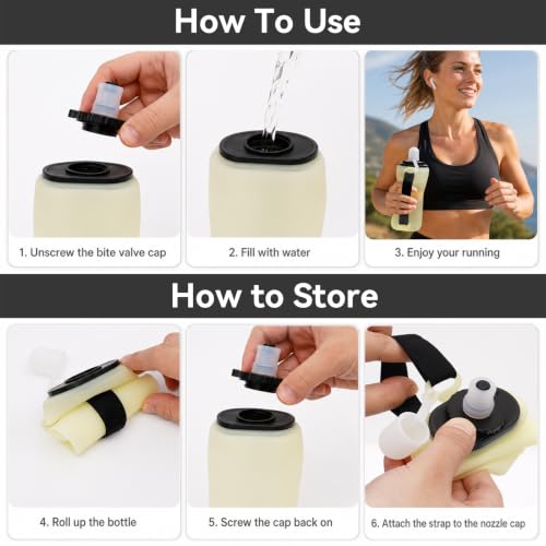 Handheld Running Water Bottle, 11.8OZ Collapsible Water Bottle - color: Yellow