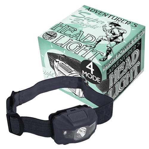 House of Marbles Adventurer's LED Headlamp, Super Bright Battery-Powered Head Torch with 4 Light Modes, 5 Adjustable Beam Angles and Head Strap for Camping, Hiking, Running and DIY