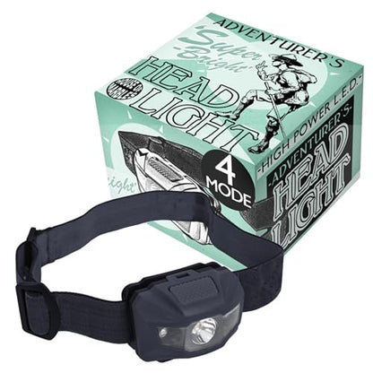 House of Marbles Adventurer's LED Headlamp, Super Bright Battery-Powered Head Torch with 4 Light Modes, 5 Adjustable Beam Angles and Head Strap for Camping, Hiking, Running and DIY