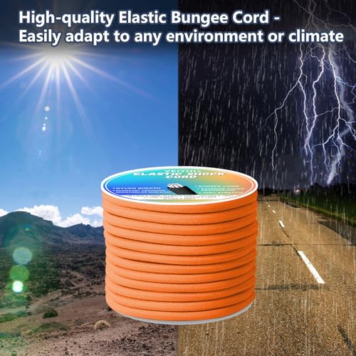 1/4 in x 50 ft Elastic Bungee Shock Cord,Neon Orange Nylon Elastic Rope,Bungee Rope for Camping, Kayak,Decks for Repairing Tent Poles, DIY, Tie Downs - style: 1/4inx50ft Neon Orange