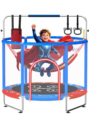 BLUERISE 60" Indoor&Outdoor with Enclosure 5FT Trampoline for Kids Gifts - color: Red / Blue - 6-in-1
