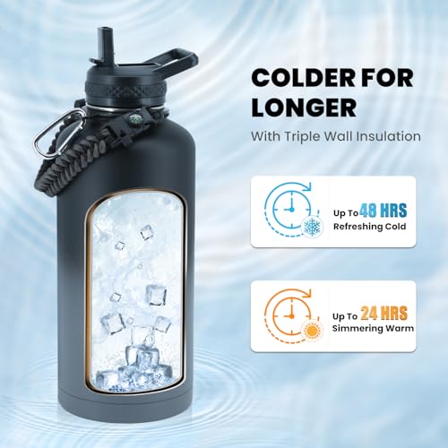 RAYMYLO Insulated Water Bottle 87 oz, Triple Wall Vacuum Stainless Steel - color: Dark Gray, size: 87 Ounces