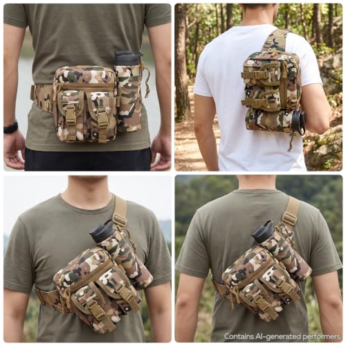 Fanny Pack Waist Bag, Lightweight Waist Pack with Detachable Water Bottle Holder & 5 Pockets, Hydration Hip Packs for Men Women Hiking Running Dog Walking Cycling Outdoor Workout Travel - CP Camo - color: CP Camo - Bottle Holder