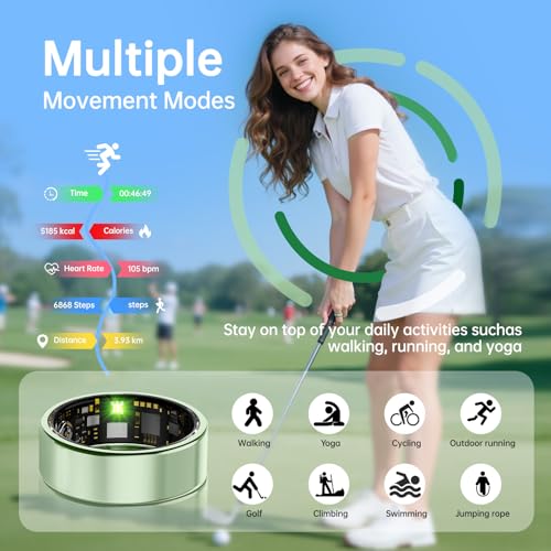 Smart Ring for Women & Men, Health Tracker Ring, Fitness Tracker Ring - color: Green, size: 7#