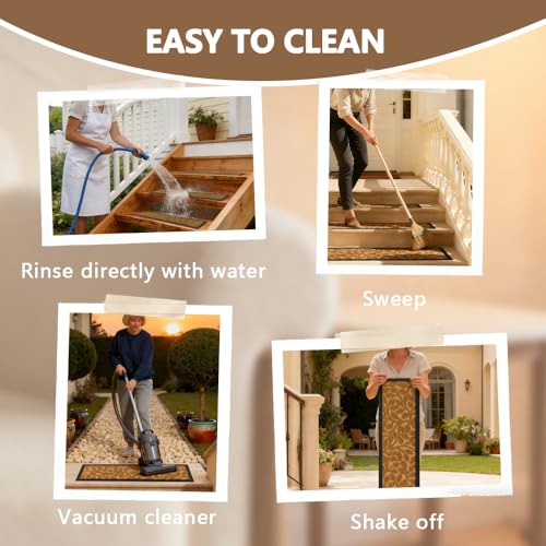 Outdoor Stair Treads for Wooden Steps, 8.5" x 30", 6 Pcs, Brown - color: Yellow Leaves