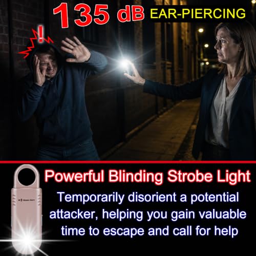 135dB Rechargeable Personal Safety Alarm Ultra-Bright Flashlight & Strobe Light. Non Slip Grip Keychain Emergency SOS Siren for Women, Students. Loud Sound Hiking Bear Alerts Purple - color: Purple