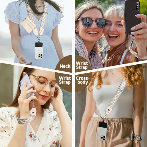 FUVLIFE Cell Phone Lanyard Crossbody, Clip and Go Phone Strap with Wallet - color: Gold Geometric