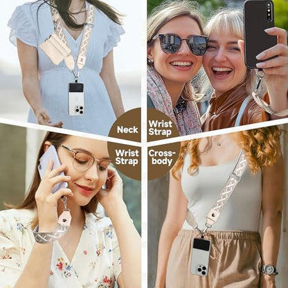 FUVLIFE Cell Phone Lanyard Crossbody, Clip and Go Phone Strap with Wallet - color: Gold Geometric