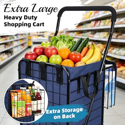Kiffler Stair Climber Grocery Cart w/Waterproof Liner & Tri-Wheels - color: Black+blue Bag
