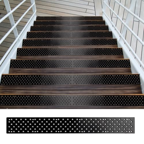 4 Pcs Anti Slip Outdoor Stair Treads for Wooden Steps, 30 x 3.75 Inch Metal Anti Slip Stair Treads with Screws, Non Slip Stair Treads Screw Down Stair Grips Strips for Porch Ramp Deck Steps