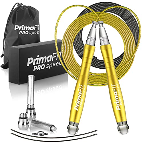 PrimaFIT Pro Speed Jump Rope for Adults, Weighted Skipping Rope for Boxing - color: Golden